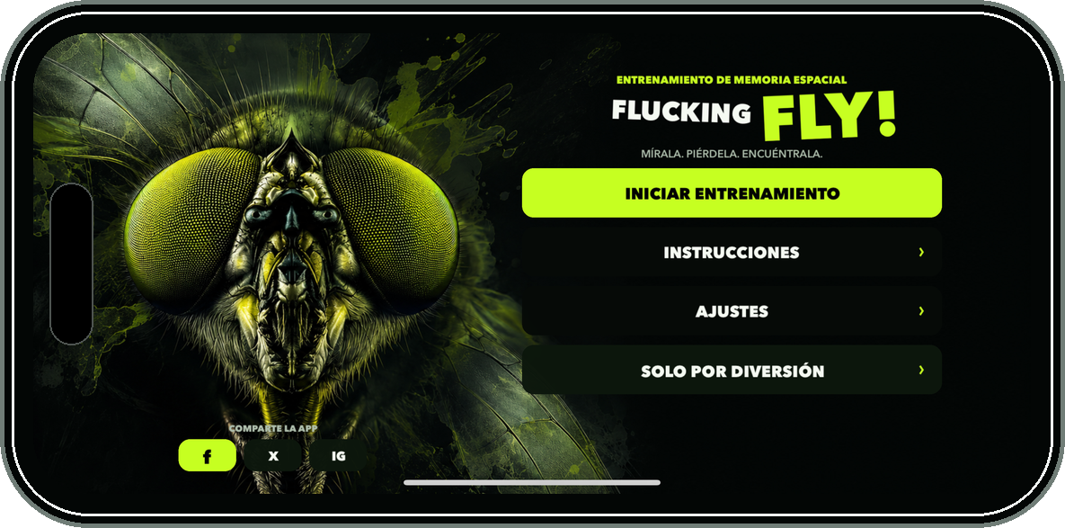 Pantalla principal de Flucking Fly en español y modo horizontal
