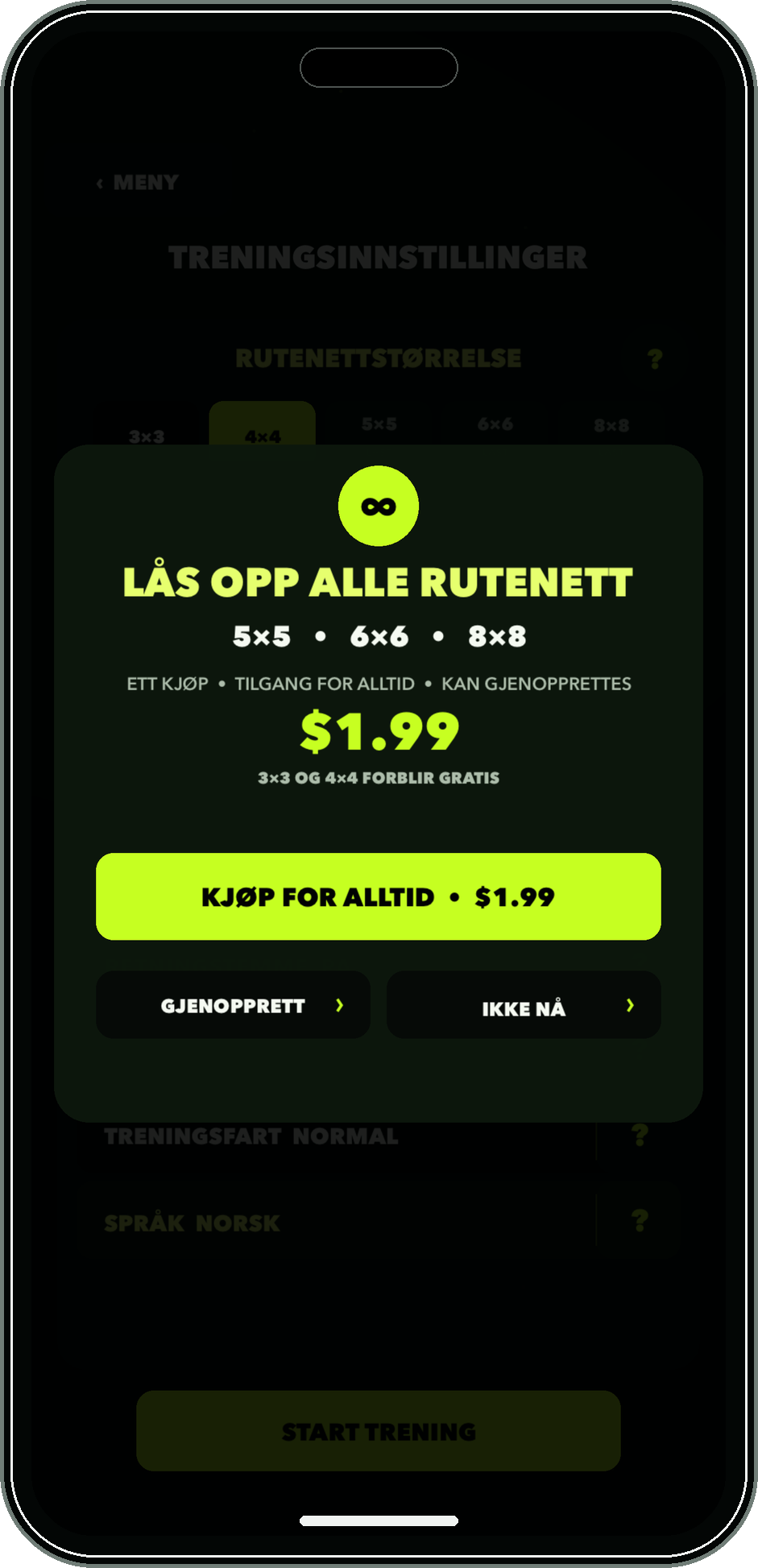 Norsk skjerm for livstidsopplåsing av rutenett